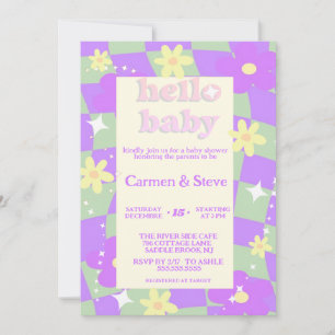 Retro groovy Chequerboard  baby shower Invitation