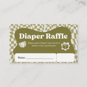 Retro Groovy Chequered Sage Green Diaper Raffle Enclosure Card