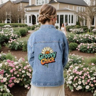 Retro Groovy Chick Easter Daisy Flower Power Denim Jacket