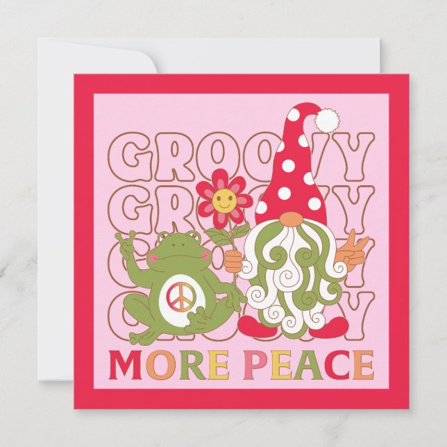 Retro Groovy Christmas Gnome Mor Peace Card (Front)