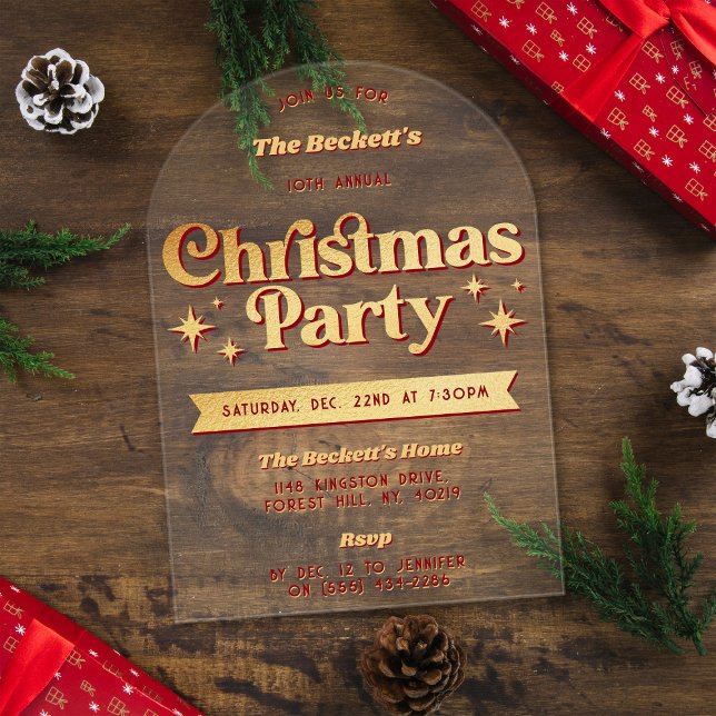 Retro Groovy Christmas Holiday Party Acrylic Invitations (Creator Uploaded)