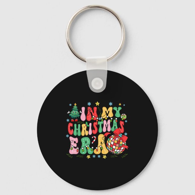 Retro Groovy Christmas In My Christmas Era Xmas  Key Ring (Front)