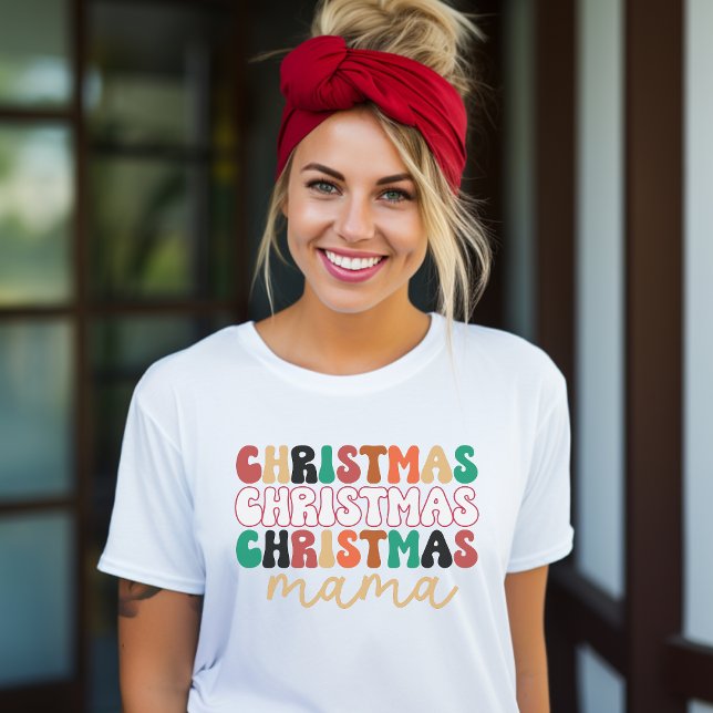 Retro Groovy Christmas Mama T-Shirt (Creator Uploaded)