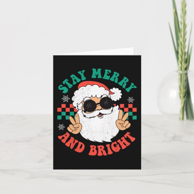 Retro Groovy Christmas Merry Stay Bright Hippie Sa Card (Front)