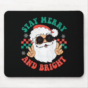 Retro Groovy Christmas Merry Stay Bright Hippie Sa Mouse Pad