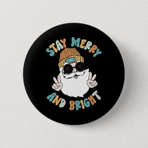 Retro Groovy Christmas Merry Stay Bright Santa Cla 6 Cm Round Badge
