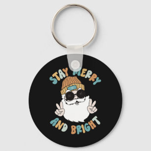 Retro Groovy Christmas Merry Stay Bright Santa Cla Key Ring
