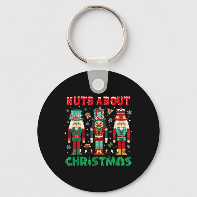 Retro Groovy Christmas Nuts About Christmas Nutcra Key Ring (Front)