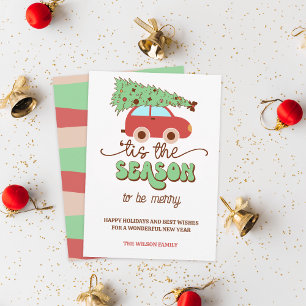 Retro Groovy Christmas Tree Car Tis the Season Holiday Card