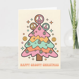 Retro Groovy Christmas Tree Merry Christmas Holiday Card