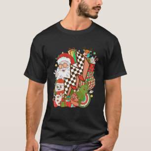 Retro Groovy Christmas Vibes Smile Face Santa Clau T-Shirt