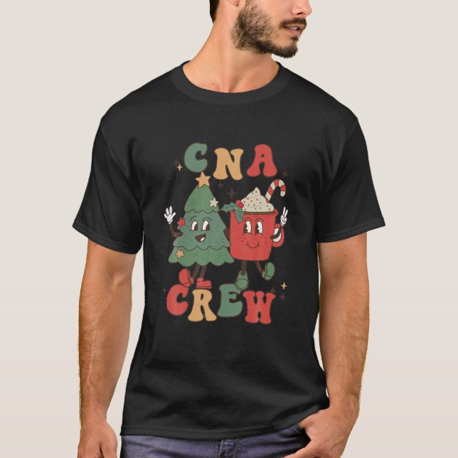 Retro Groovy CNA Crew Christmas Nurse Xmas Tree Co T-Shirt (Front)