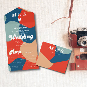 Retro groovy colorful Wedding All In One Invitation