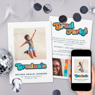 Retro groovy colour 3 photo Grad Party informal Invitation