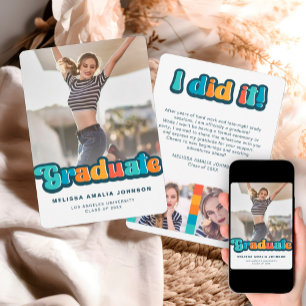 Retro groovy colour 3 photo Graduation announcemen Invitation