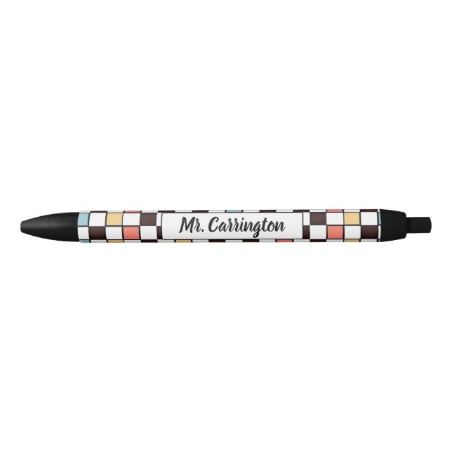 Retro groovy colourful chequerboard teacher gift black ink pen (Front)