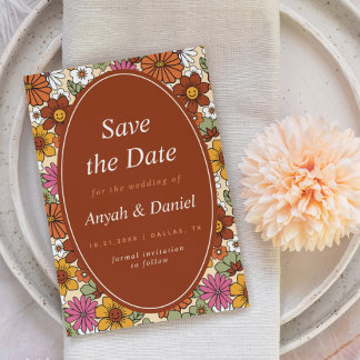 Retro Groovy Colourful Daisy Floral 60s 70s Trendy Save The Date