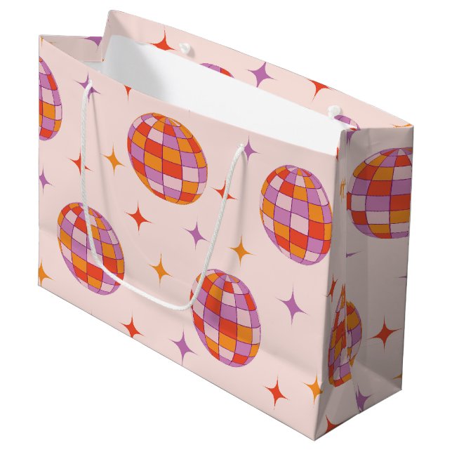 Retro Groovy Colourful Disco Balls Pattern  Large Gift Bag (Front Angled)