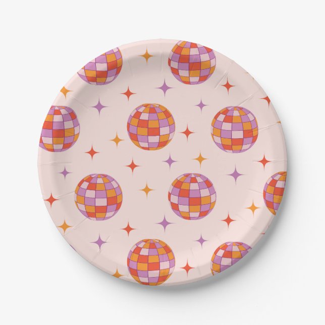Retro Groovy Colourful Disco Balls Pattern  Paper Plate (Front)