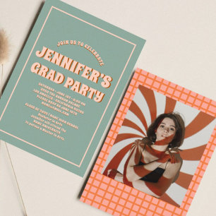 Retro Groovy Colourful High School Graduation Part Invitation