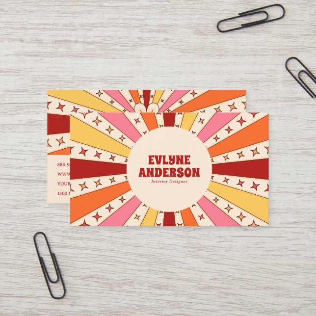 Retro Groovy Colourful QR Code 70s 60s Boho Trendy Business Card (Front/Back In Situ)