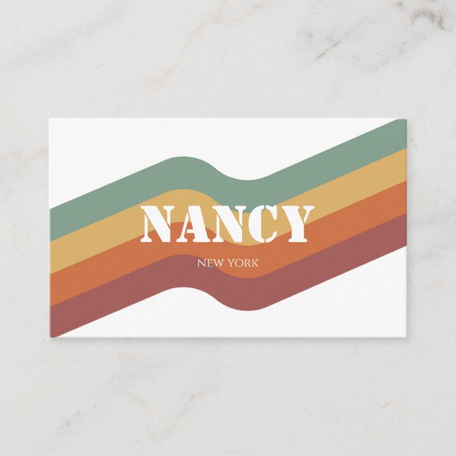 Retro Groovy Colourful Striped Business Card (Front)