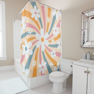 Retro Groovy Colourful Sunshine Daisy Floral Hippi Shower Curtain