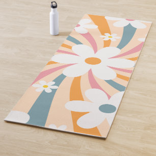 Retro Groovy Colourful Sunshine Daisy Floral Hippi Yoga Mat