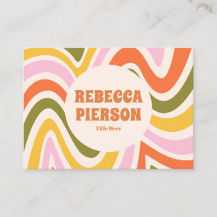 Retro Groovy Colourful Wavy Boho Qr Code Business Card