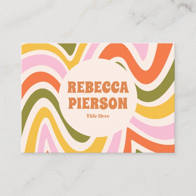 Retro Groovy Colourful Wavy Boho Qr Code Business Card (Front)