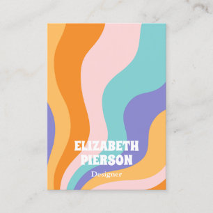 Retro Groovy Colourful Wavy Boho Rainbow Qr Code Business Card