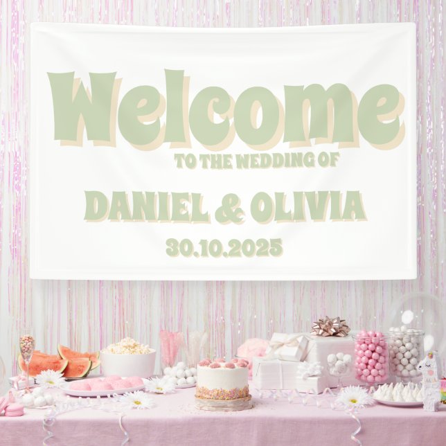 Retro Groovy Colourful Wavy Boho Wed Seating Chart Banner (Party)