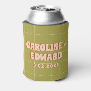 Retro Groovy Colourful Wavy Boho Wedding Can Cooler