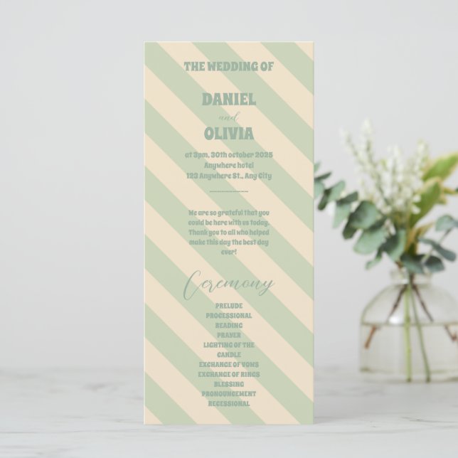 Retro Groovy Colourful Wavy Boho Wedding Programs (Standing Front)
