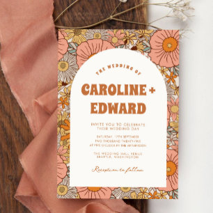 Retro Groovy Colourful Wavy Boho Wedding Qr Code Invitation