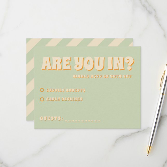 Retro Groovy Colourful Wavy Boho Wedding RSVP Card (Front/Back In Situ)