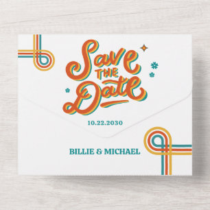 Retro Groovy colourful wedding  All In One Invitation