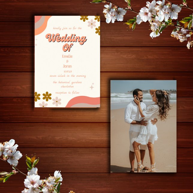 retro groovy colourful wedding  invitation (Creator Uploaded)