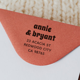 Retro Groovy Couple Names Bold Boho Return Address Self-inking Stamp