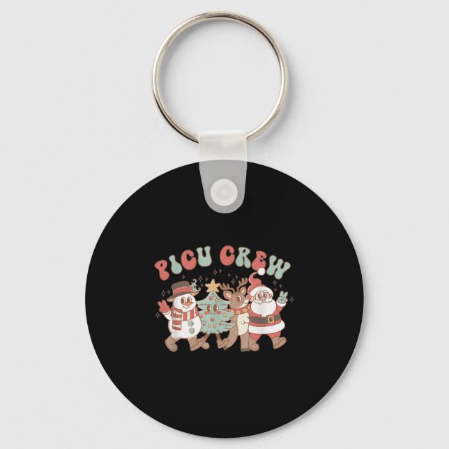 Retro Groovy Cu Nurse Christmas Tree Snowman Reind Key Ring (Front)