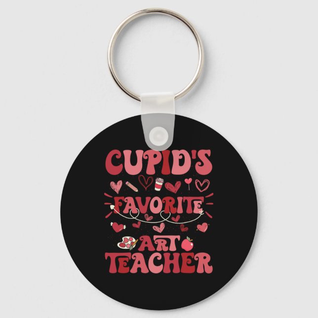 Retro Groovy Cupid's Favorite Art Teacher Valentin Key Ring (Front)