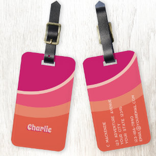Retro Groovy Curve Pink Orange Personalised Luggage Tag
