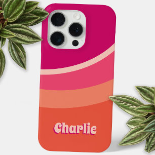 Retro Groovy Curve Pink Orange Personalized iPhone 15 Pro Case