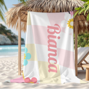 Retro Groovy Custom name Beach towel Bridesmaid