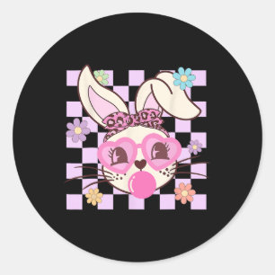 Retro Groovy Cute Easter Bunny Rabbit Happy Easter Classic Round Sticker
