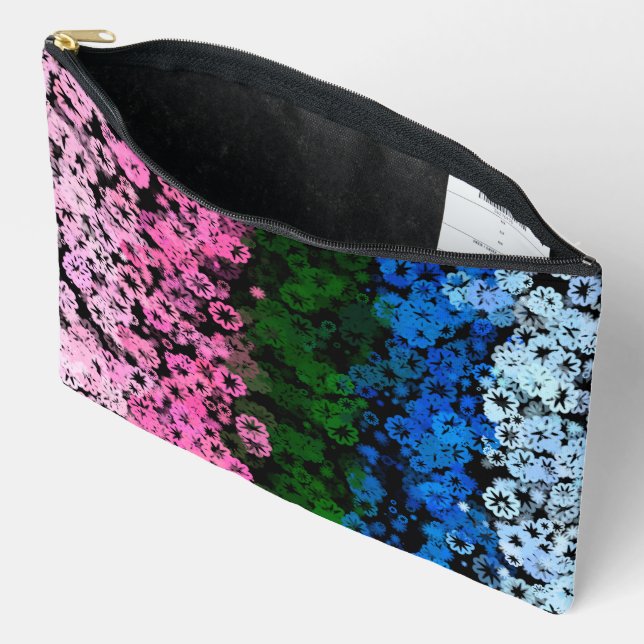 Retro Groovy Cute Floral Omniromantic Pride Flag Accessory Pouch (Open)