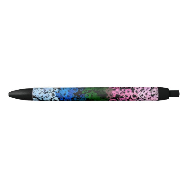 Retro Groovy Cute Floral Omniromantic Pride Flag Black Ink Pen (Front)