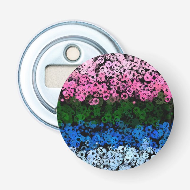 Retro Groovy Cute Floral Omniromantic Pride Flag Bottle Opener (Front)