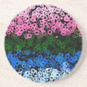 Retro Groovy Cute Floral Omniromantic Pride Flag Coaster
