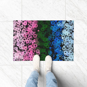 Retro Groovy Cute Floral Omniromantic Pride Flag Doormat